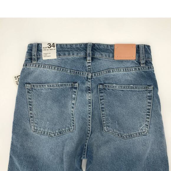 ZARA Authentic Denim TRF Light Wash Side Stripe Straight Cropped Jeans 2 - Picture 6 of 9